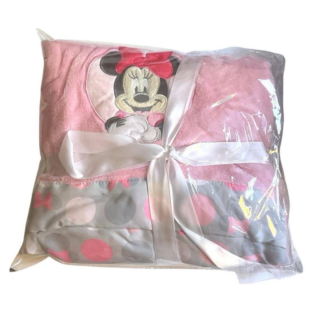 Pink Disney Baby Minnie Mouse Baby Blanket Pink Gray Soft And Cuddly 30”x40” - Picture 3 of 7